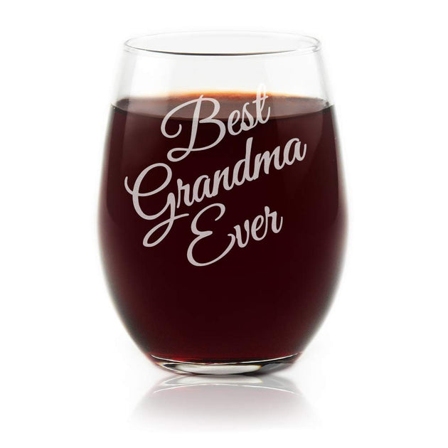 grandma wine glass Best Grandma Ever Etched Stemless Wine Glass 15 oz