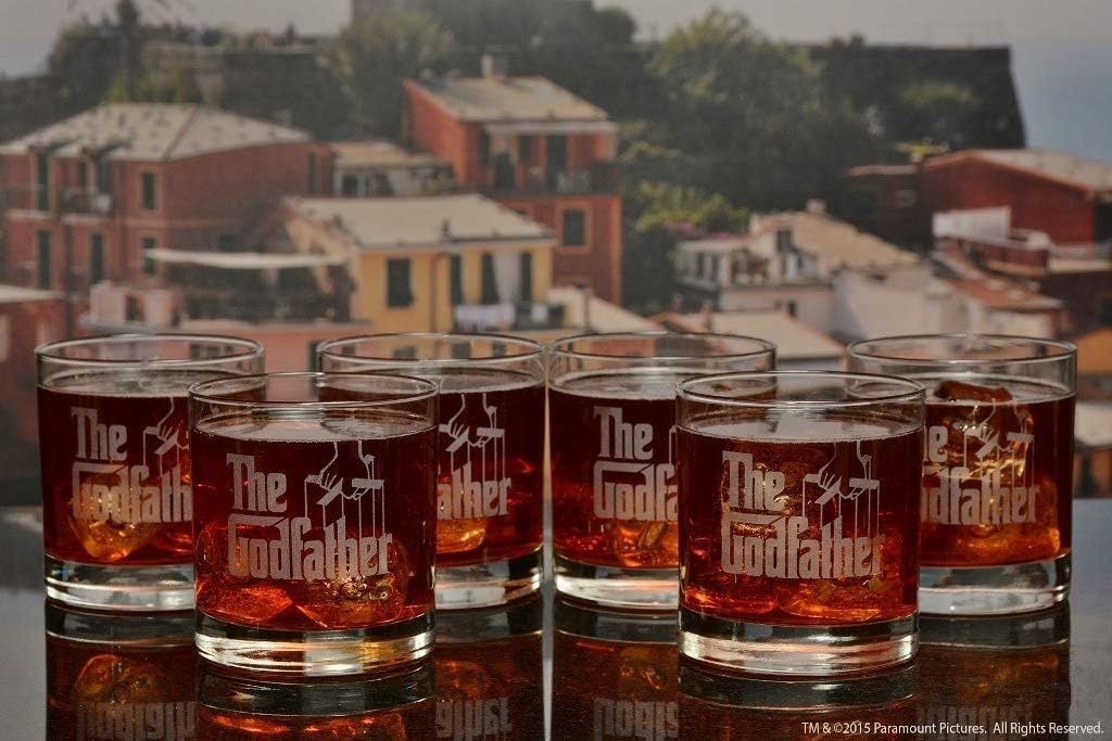 Official Godfather Etched Whiskey Glass Set of 6 | Premium Rocks Glassware 11 oz.