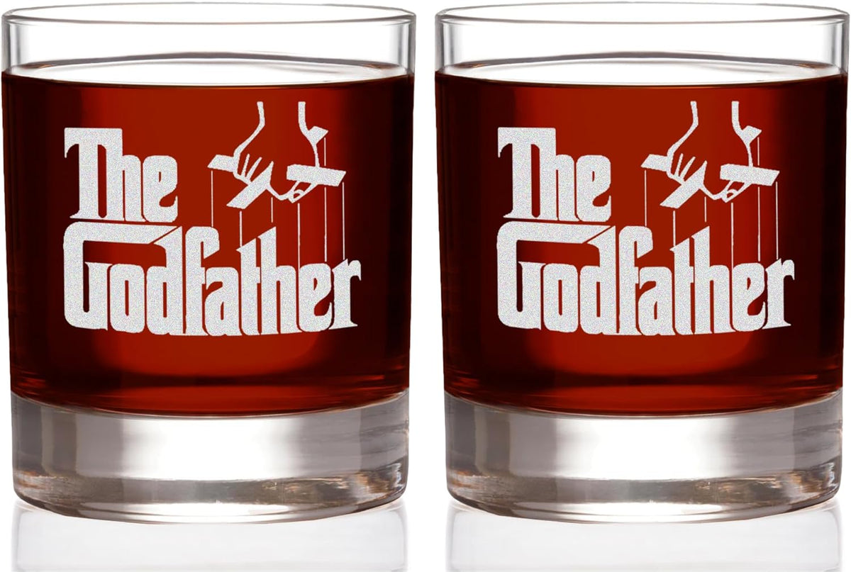 Official Godfather Etched Whiskey Rocks Glass Set | 11 oz. Premium Quality & Handcrafted Glassware