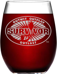Load image into Gallery viewer, SURVIVOR Etched Stemless Wine Glass 15 oz | Officially Licensed, Premium Quality, Handcrafted Glassware,
