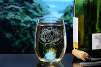 Load image into Gallery viewer, SURVIVOR Etched Stemless Wine Glass 15 oz | Officially Licensed, Premium Quality, Handcrafted Glassware,
