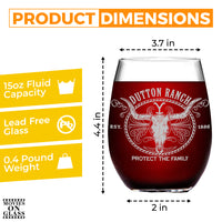 Load image into Gallery viewer, YELLOWSTONE DUTTON RANCH Etched Stemless Wine Glass
