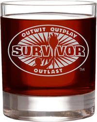 Load image into Gallery viewer, SURVIVOR Etched Rocks Glass 11 oz | - Officially Licensed, Premium Quality, Handcrafted Glassware

