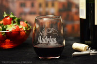 Load image into Gallery viewer, El Padrino and La Madrina Etched Stemless Wine Glass Set with Your Personalized Text 15 oz
