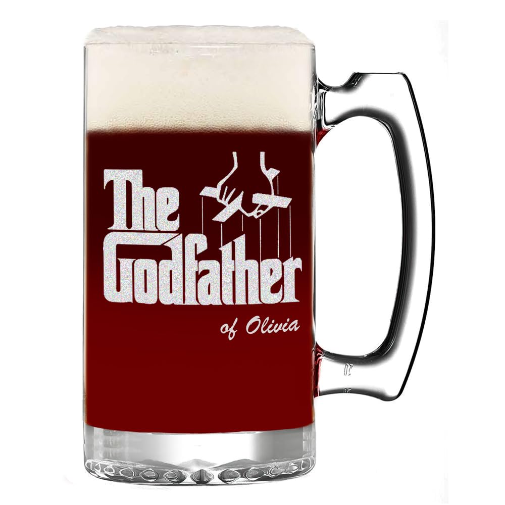 The Godfather Etched Large Beer Mug - w/Your Personalized Text - Officially Licensed, Premium Quality, Handcrafted Glassware 25 oz. Stein - A Perfect Collectible Gift for Your Loved Ones