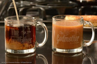Load image into Gallery viewer, The Godfather and Godmother Etched Clear Coffee Mug Set with Your Personalized Text 13oz.
