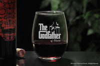 Load image into Gallery viewer, The Godfather Etched Stemless Wine Glass w/Your Personalized Text 15oz.
