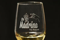 Load image into Gallery viewer, La Madrina Etched Stemless Wine Glass w/Your Personalized Text 15oz.
