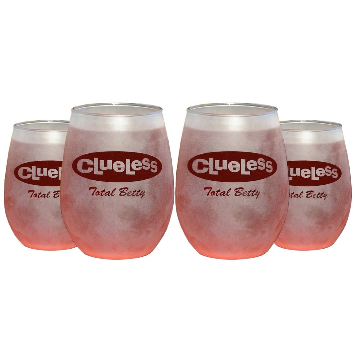 Clueless Etched Stemless Wine Glass w/Quote "Total Betty" - Premium Quality Licensed, Handcrafted Glassware, 15oz, Set Of 4 Collectible Birthday Gift for Movie Enthusiasts