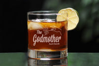 Load image into Gallery viewer, The Godmother Etched Rocks Whiskey Glass with Your Personalized Text 11oz

