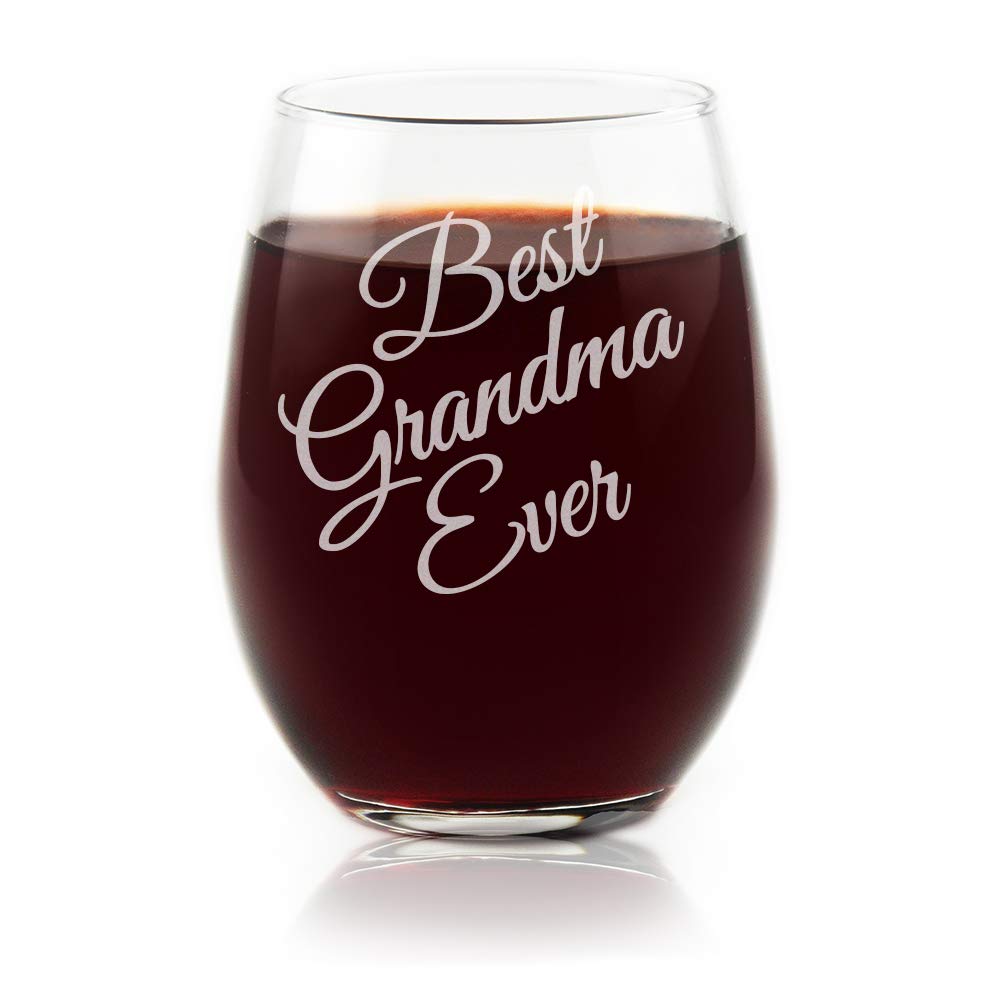 Best Grandma Ever Etched Stemless Wine Glass - Premium Quality, Handcrafted Glassware, 15 oz. - A Collectible Gift for Grandmothers, Birthdays, & Special Occasions