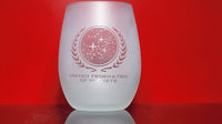 Load image into Gallery viewer, STAR TREK United Federation of Planets Etched Stemless Wine Glass, 15oz. Set Of 4
