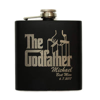 Load image into Gallery viewer, The Godfather Etched Stainless Steel Wedding Flask w/Your Personalized Text 6 oz.
