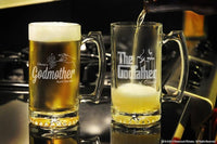 Load image into Gallery viewer, The Godfather and Godmother Etched Beer Mug Set with Your Personalized Text 25oz.
