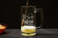 Load image into Gallery viewer, El Padrino Etched Large Beer Mug W/ Premium Quality, Handcrafted Glassware 25oz.
