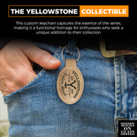 Load image into Gallery viewer, Movies On Glass YELLOWSTONE TRAIN STATION Leatherette Keychain
