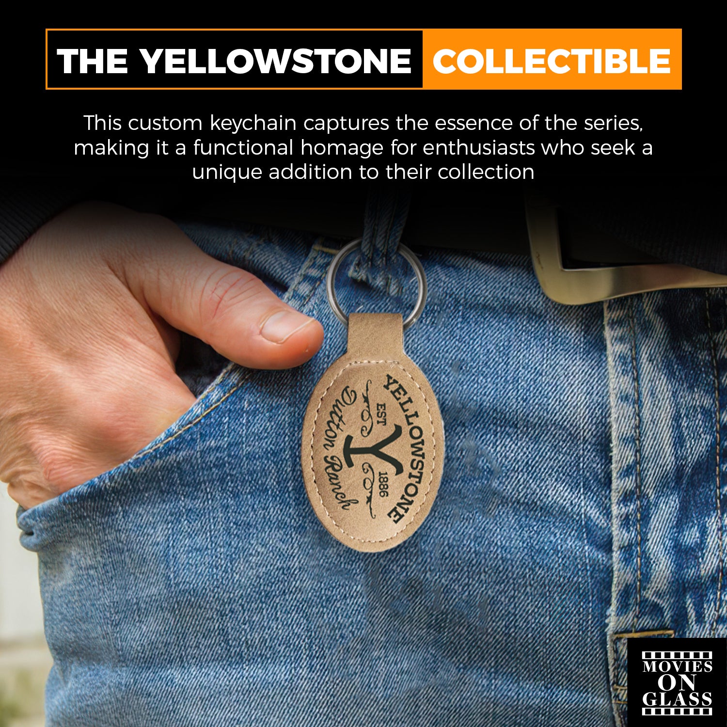 Movies On Glass YELLOWSTONE TRAIN STATION Leatherette Keychain