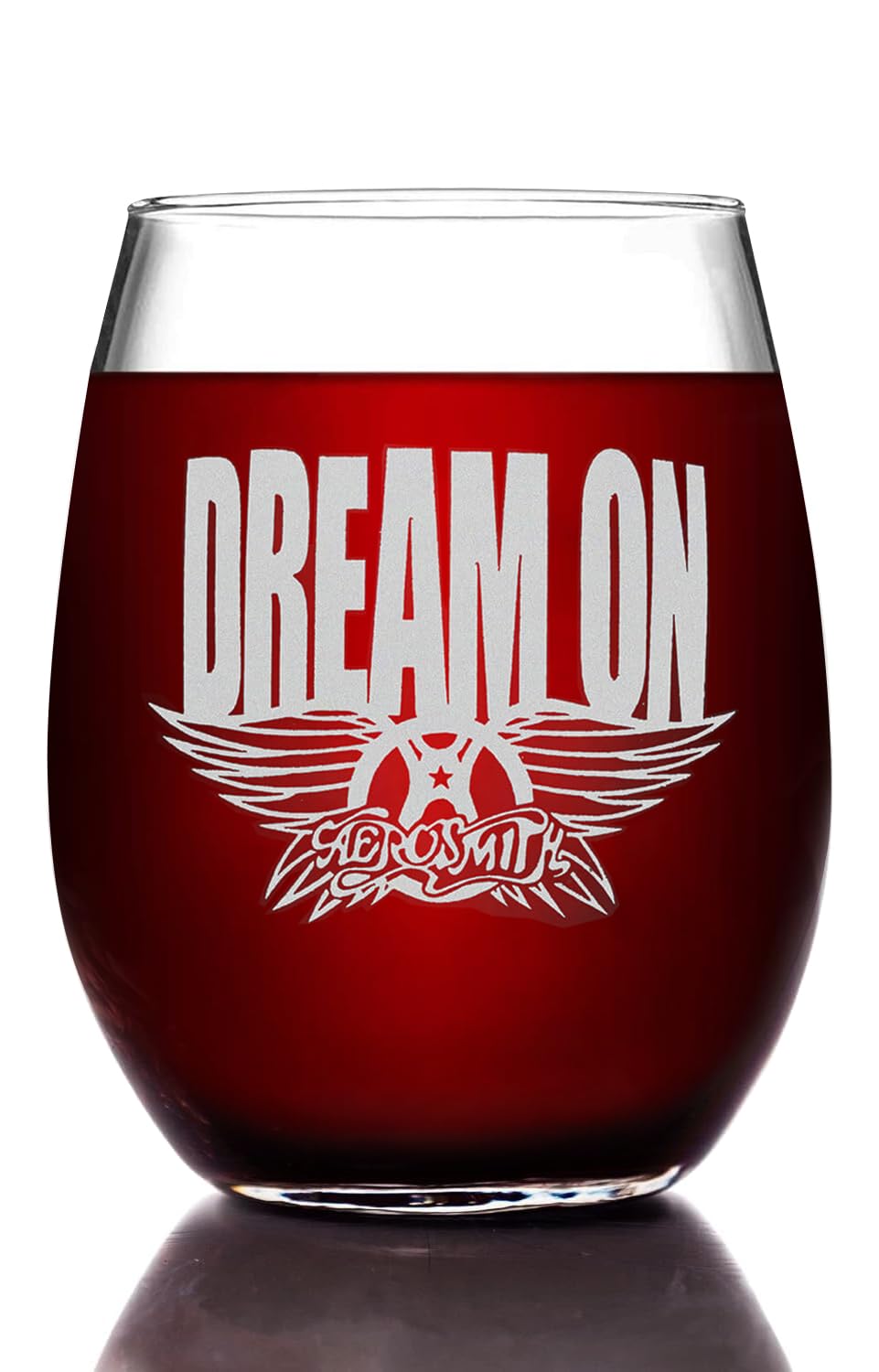 AEROSMITH Dream On Etched Stemless Wine Glass - Officially Licensed, Premium Quality, Handcrafted Glassware, 15oz. - Perfect Collectible Gift for Rock Music Fans & Band Enthusiasts