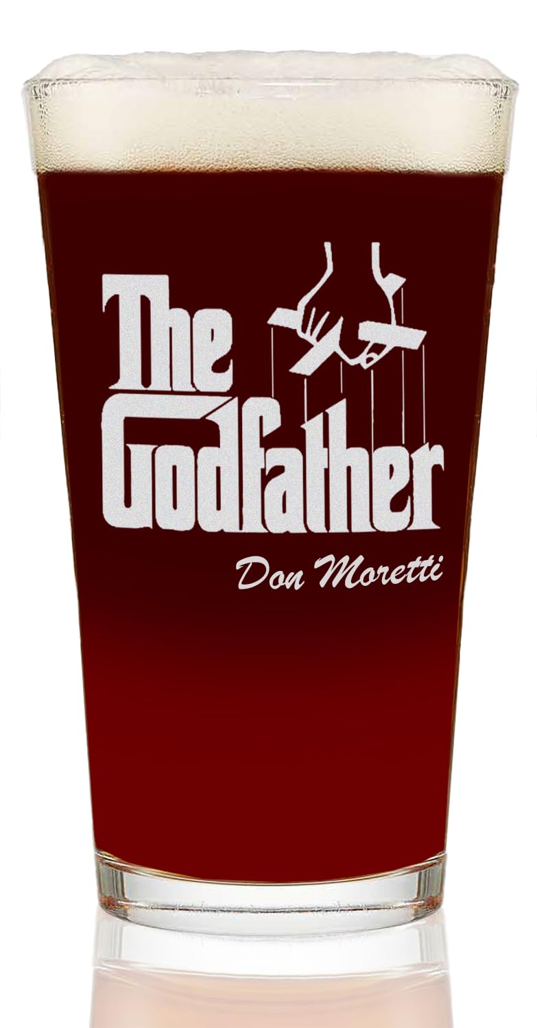 The Godfather Don Etched Pint Glass - w/Your Personalized Text - Officially Licensed, Premium Quality, Handcrafted Glassware, 16 oz. Beer Glass - A Perfect Collectible Gift for Your Loved Ones