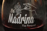 Load image into Gallery viewer, La Madrina Etched Stemless Wine Glass w/Your Personalized Text 15oz.
