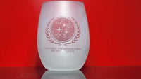 Load image into Gallery viewer, STAR TREK United Federation of Planets Etched Stemless Wine Glass, 15oz.
