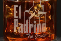 Load image into Gallery viewer, El Padrino Etched Rocks Whiskey Glass w/Your Personalized Text 11oz. Premium Quality Handcrafted Glassware
