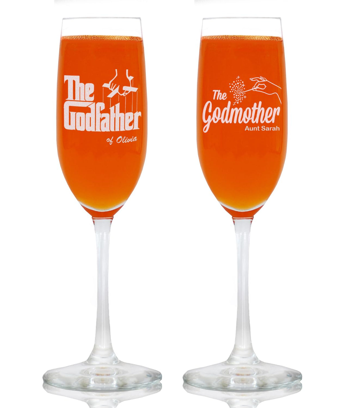 The Godfather & Godmother Etched Tall Flute Glass with Your Personalized Text - Premium Quality Licensed, Handcrafted Glassware 8oz. Champagne Set Collectible Gift for GodParents