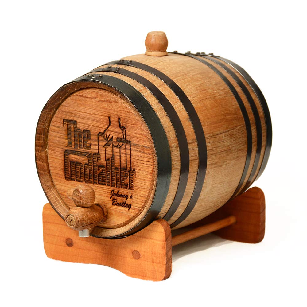 THE GODFATHER Movie Engraved Whiskey Barrel with your Personalized Text - Officially Licensed, Premium Quality, Handcrafted 2 Liter White Oak Barrel - A Perfect Collectible Gift for Movie Enthusiasts