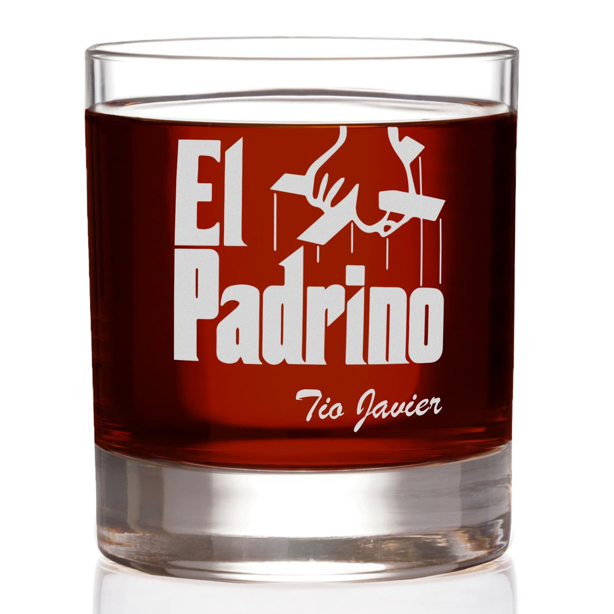 El Padrino Etched Whiskey Glass - w/Your Personalized Text - Premium Quality Licensed, Handcrafted Glassware, 11oz Rocks Glass - Perfect Collectible Gift for Movie Enthusiasts & Birthdays