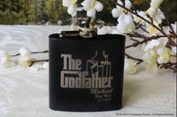 Load image into Gallery viewer, The Godfather Personalized Etched Stainless Steel Flask 6 oz. Set of 10
