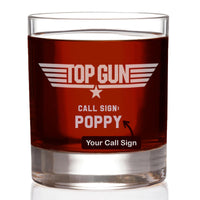 Load image into Gallery viewer, Top Gun Etched Rocks Whiskey Glass with Your Personalized Call Sign
