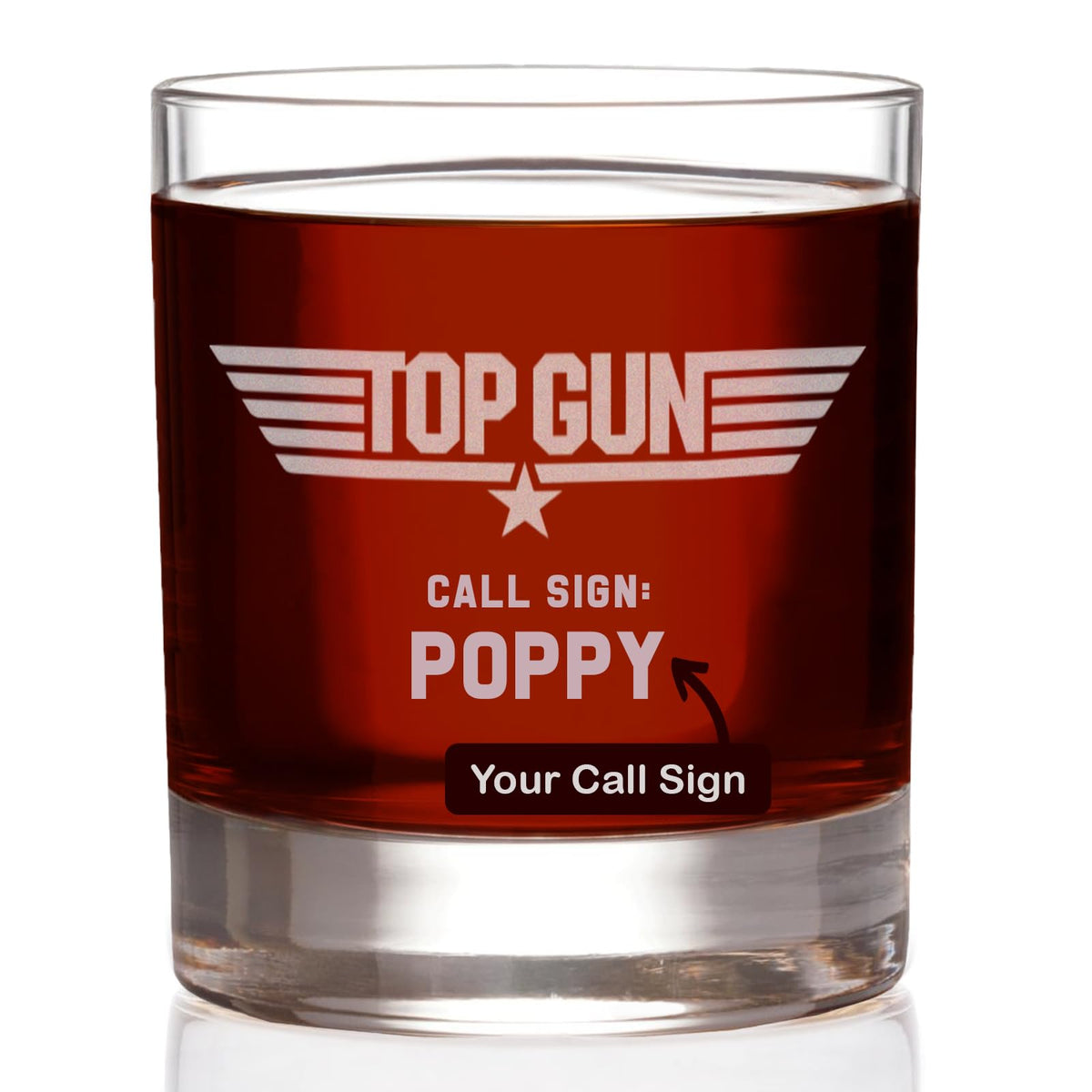 Top Gun Etched Rocks Whiskey Glass with Your Personalized Call Sign - Officially Licensed, Premium Quality, Handcrafted Glassware, 11oz. - Perfect Collectible Gift for Movie Enthusiasts