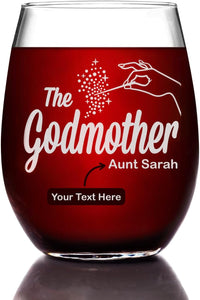 Load image into Gallery viewer, The Godmother Etched Stemless Wine Glass - with Your Personalized Text
