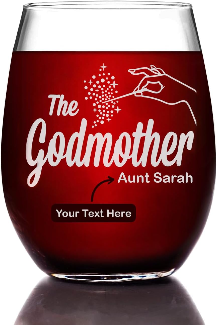 The Godmother Etched Stemless Wine Glass - with Your Personalized Text