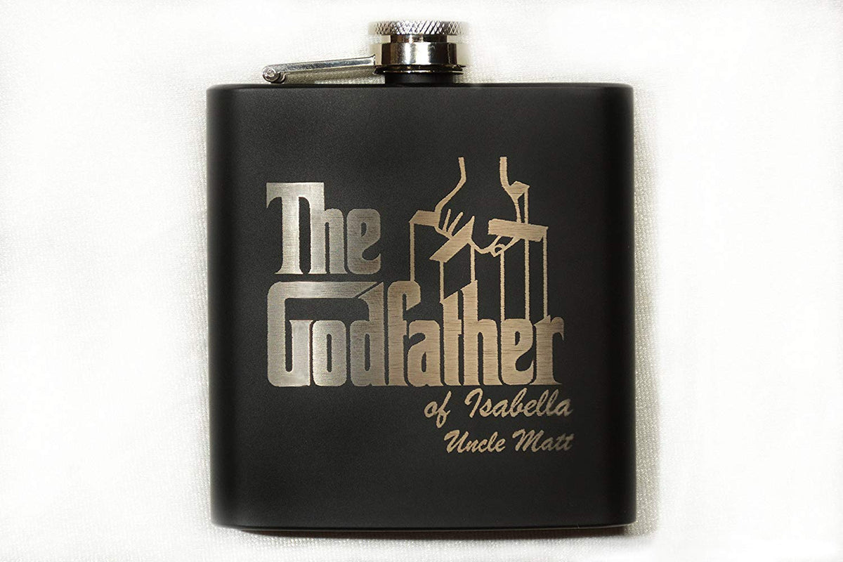 The Godfather Etched Stainless Steel "Baptism Flask" w/Your Personalized Text 6 oz.