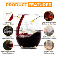 Load image into Gallery viewer, La Madrina Etched Stemless Wine Glass 15 oz. Set of 4
