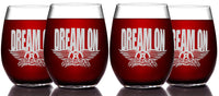 Load image into Gallery viewer, AEROSMITH Dream On Etched Stemless Wine Glass - Officially Licensed, Premium Quality, Handcrafted Glassware, 15oz. Set of 4 - Perfect Collectible Gift for Rock Music Fans &amp; Band Lovers
