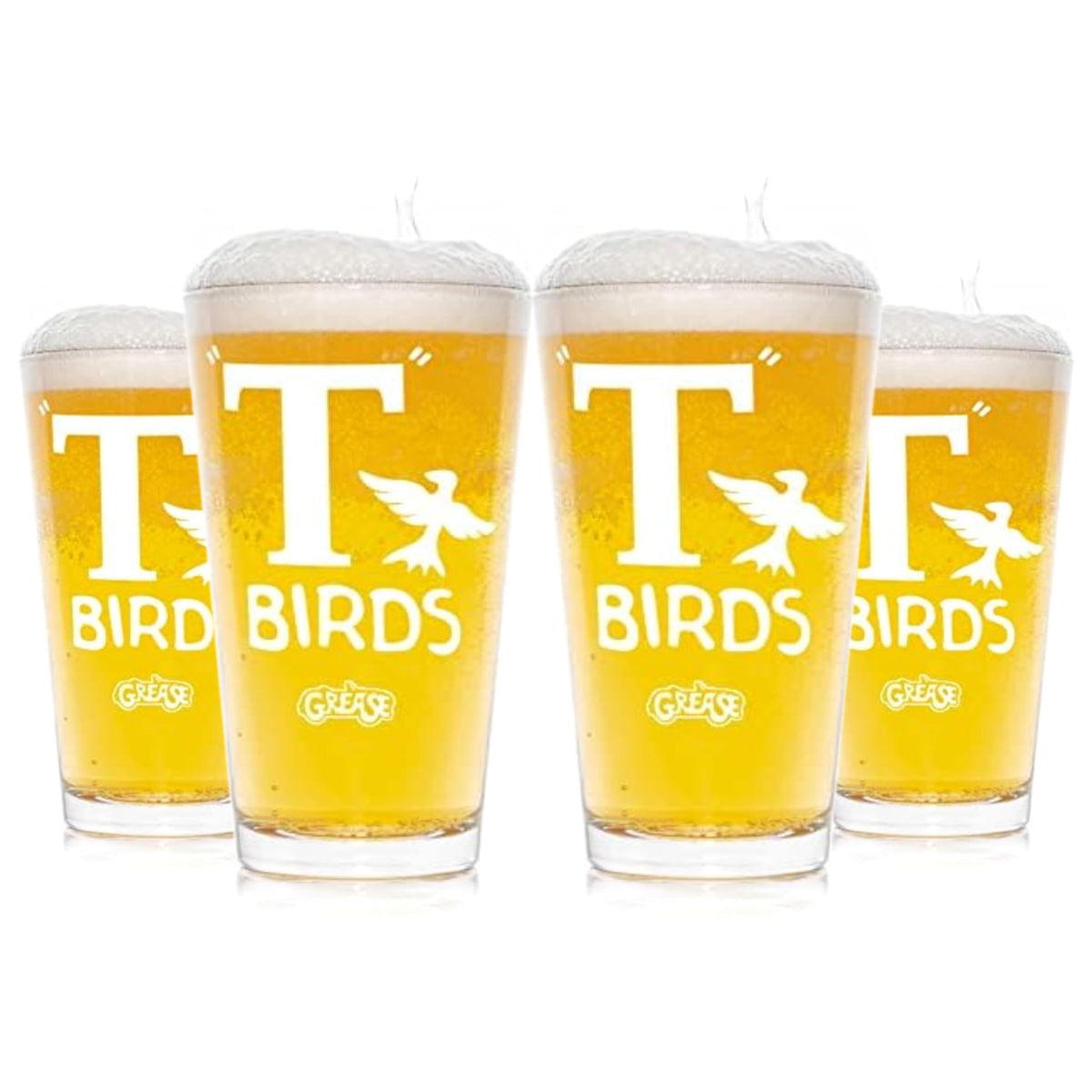 Grease T-Birds Etched Pint Beer Glass - Officially Licensed, Premium Quality, Handcrafted Glassware, 16oz Set of 4 - Perfect Collectible Gift for Movie Enthusiasts, Birthdays, & Special Events