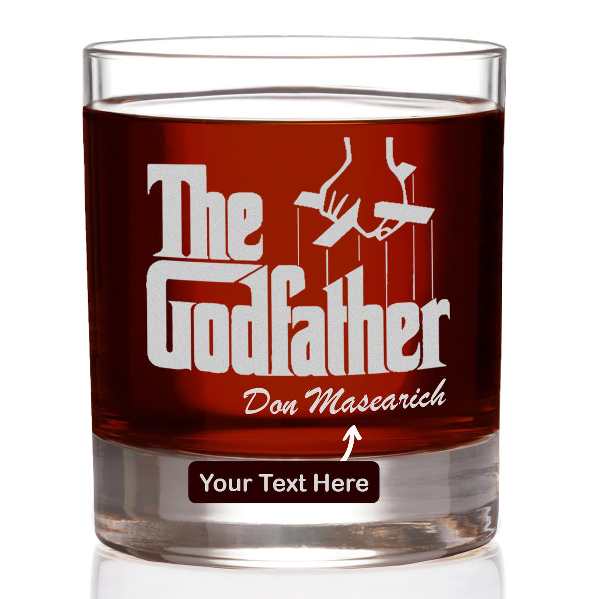 The Godfather Don Etched Whiskey Glass w/Your Personalized Text - Premium Quality Licensed, Handcrafted Glassware, 11oz Rocks Glass A Perfect Collectible Gift for Your Loved Ones