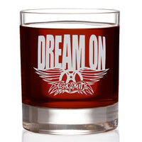 Load image into Gallery viewer, AEROSMITH Dream On Etched Rocks Whiskey Glass - Officially Licensed, Premium Quality, Handcrafted Glassware, 11oz. - Perfect Collectible Gift for Rock Music Fans &amp; Band Lovers
