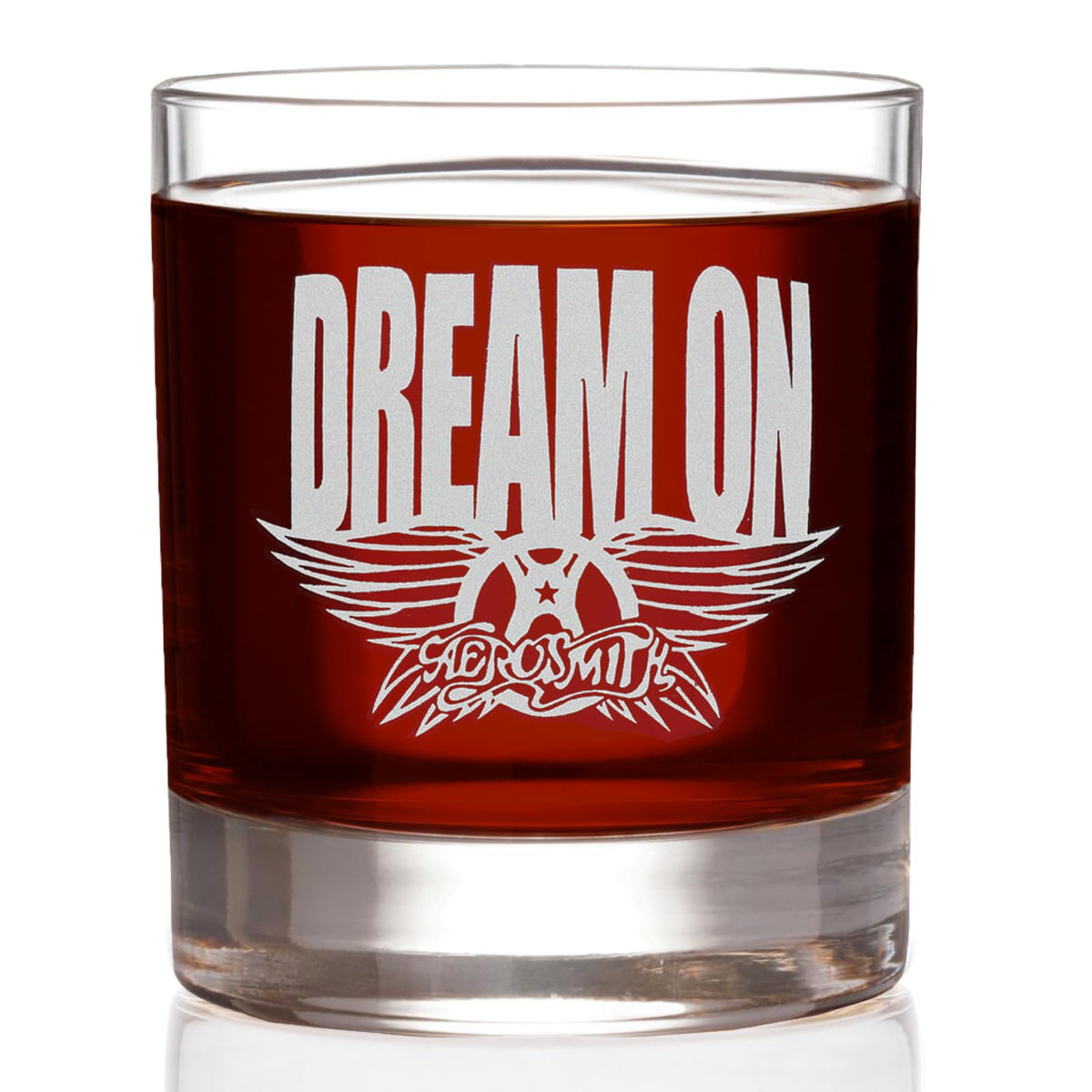 AEROSMITH Dream On Etched Rocks Whiskey Glass - Officially Licensed, Premium Quality, Handcrafted Glassware, 11oz. - Perfect Collectible Gift for Rock Music Fans & Band Lovers