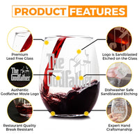 Load image into Gallery viewer, The Godfather Etched Stemless Wine Glass 15oz. Set of 4
