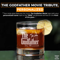 Load image into Gallery viewer, The Godfather Don Etched Rocks Whiskey Glass w/Your Personalized Text 11oz.
