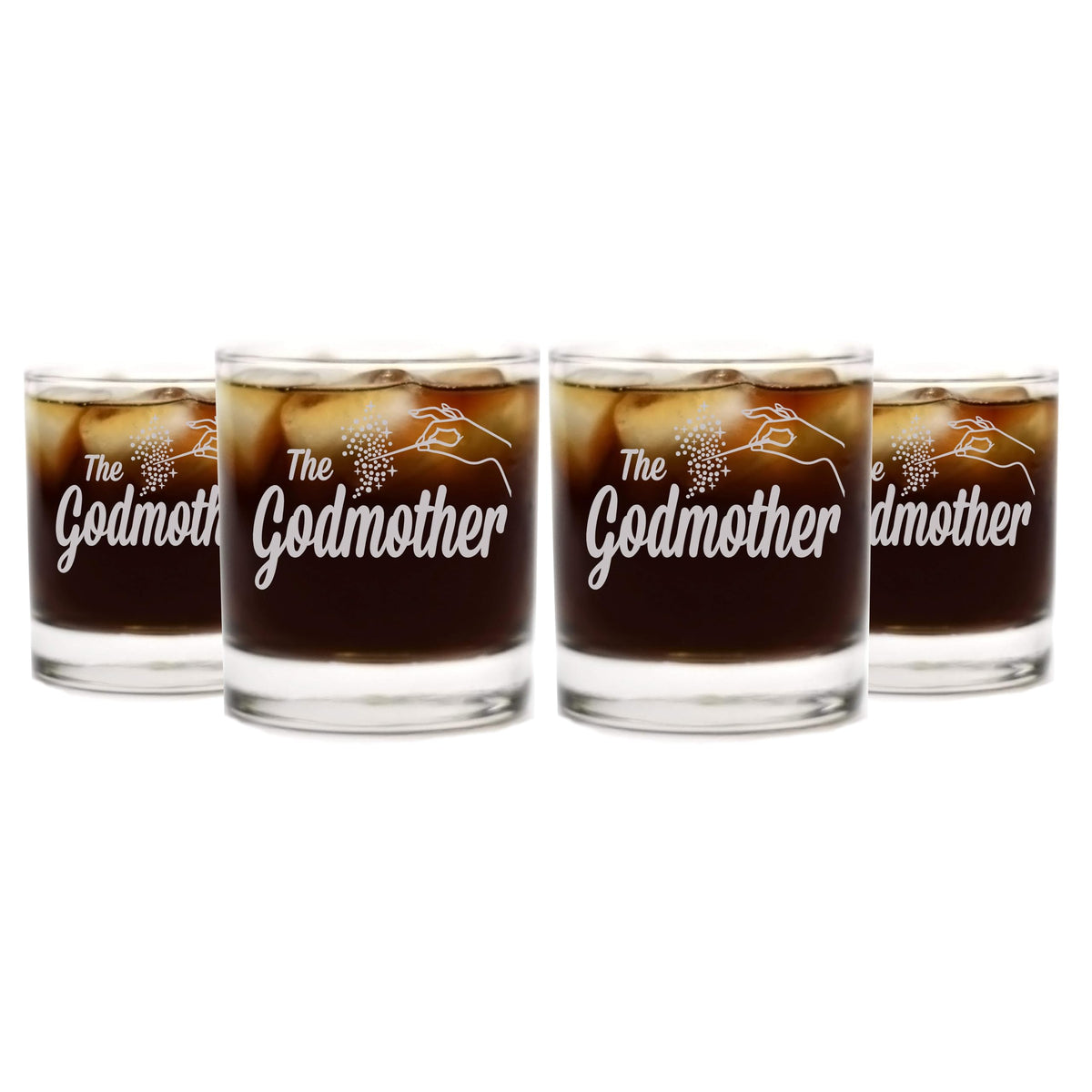 The Godmother Etched Whiskey Glass - Premium Quality, Handcrafted Glassware, 11 oz. Set of 4 Etched Rocks Glass - Collectible Gift Item for Godparents, Birthdays, & Special Occasions