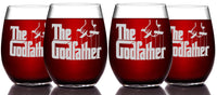 Load image into Gallery viewer, The Godfather Etched Stemless Wine Glass 15oz. Set of 4
