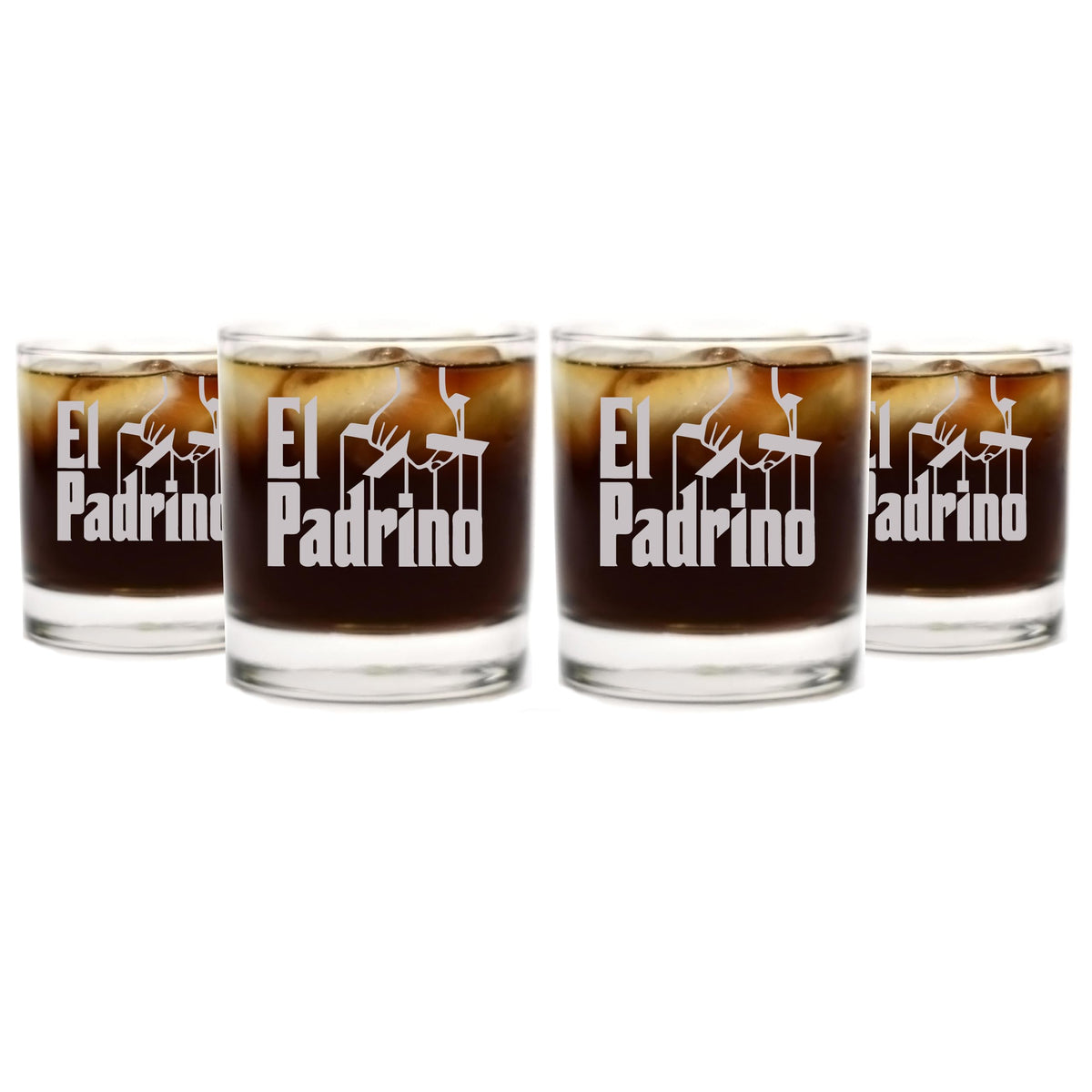 El Padrino Etched Rocks Whiskey Glass - Officially Licensed, Premium Quality, Handcrafted Glassware, 11oz. Set of 4 - Perfect Collectible Gift for The Godfather Movie Lovers, Birthdays, & Events