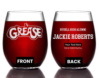 Load image into Gallery viewer, GREASE &quot;Rydell High Alumni&quot; Etched Stemless Wine Glass - w/Your Personalized Text
