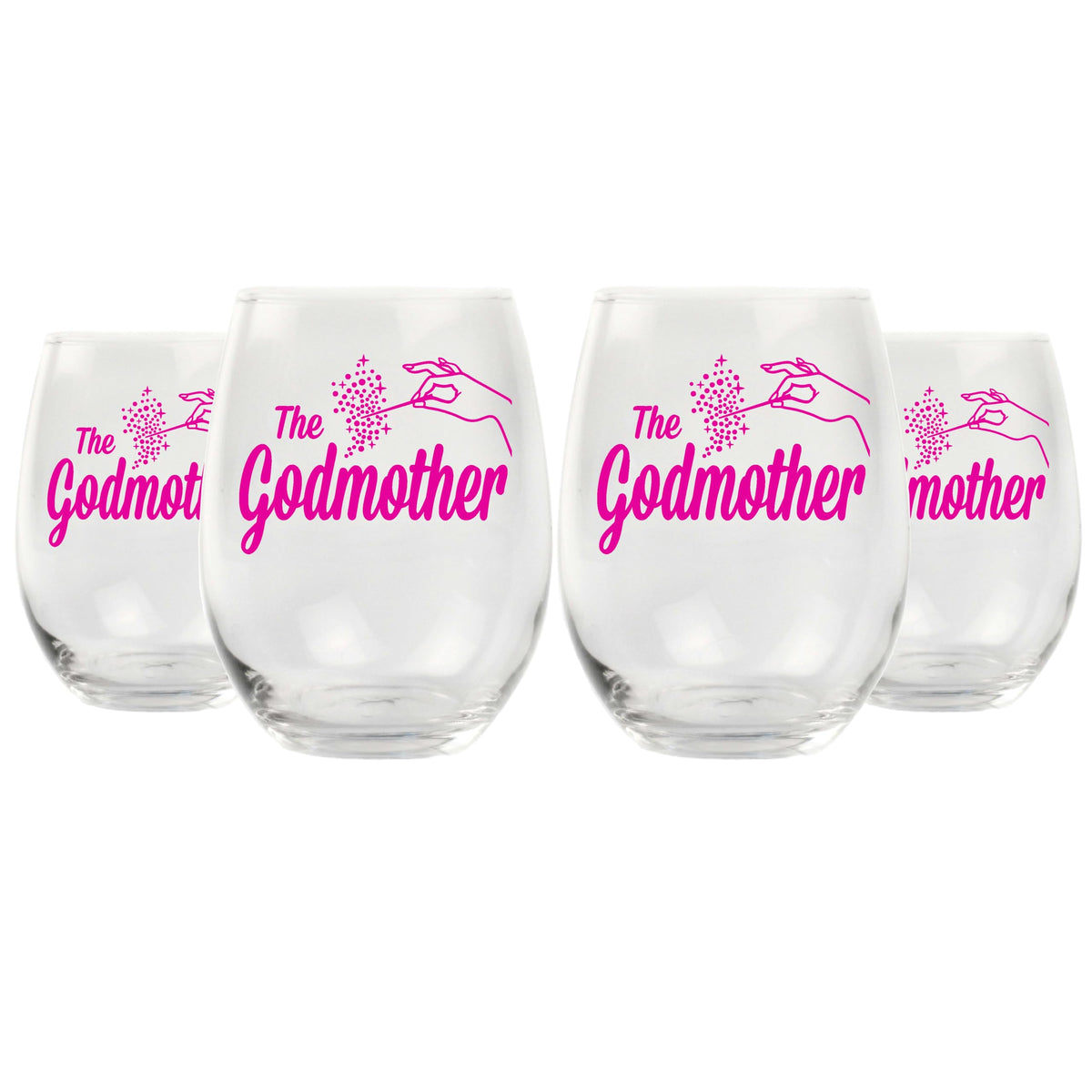 The Godmother Printed Stemless Wine Glass - Premium Quality, Handcrafted Glassware, 15 oz. Set of 4, Collectible Gift Item for Godparents, Birthdays, & Special Occasions