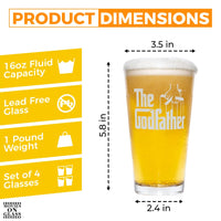 Load image into Gallery viewer, The Godfather Etched Pint Beer Glass 16oz. Set of 4

