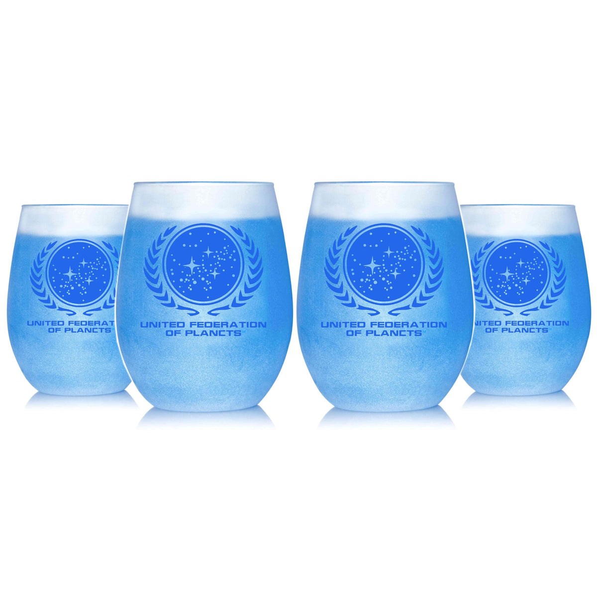 STAR TREK United Federation of Planets Etched Stemless Wine Glass - Premium Quality Licensed, Handcrafted Glassware, 15oz Set Of 4 Collectible Birthday Gift for Series Lovers